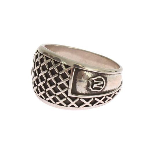 Elegant Silver Band with Black Accents