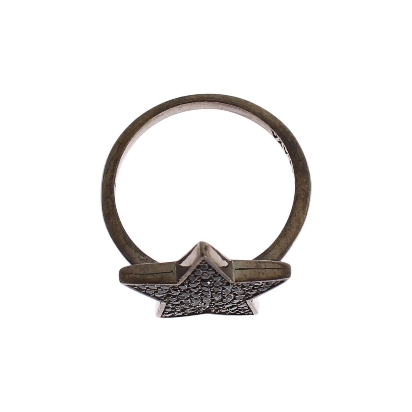 Nialaya Black CZ Star 925 Silver Womens Ring