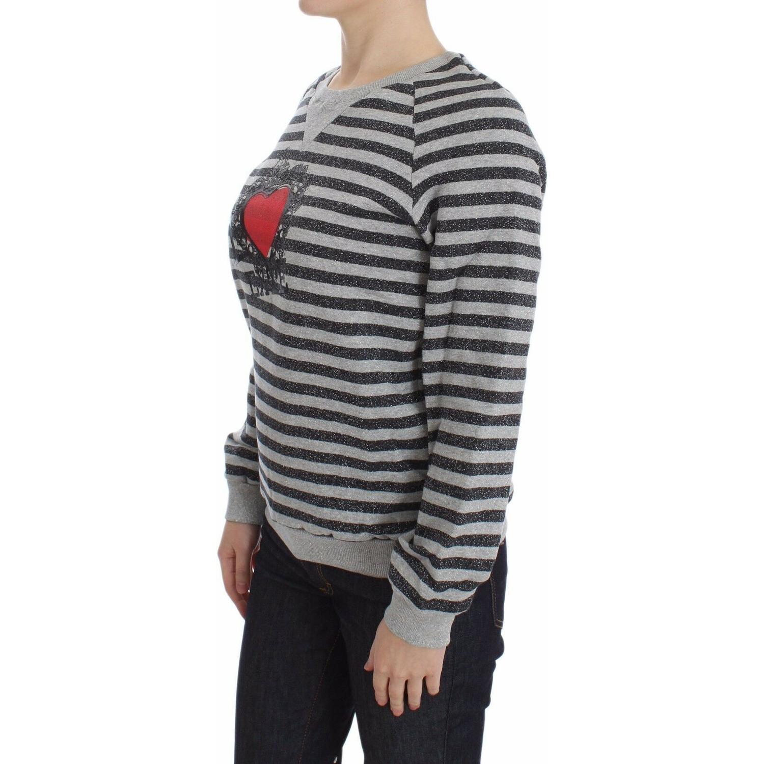 Exte Gray Striped Cotton Crewneck Sweater