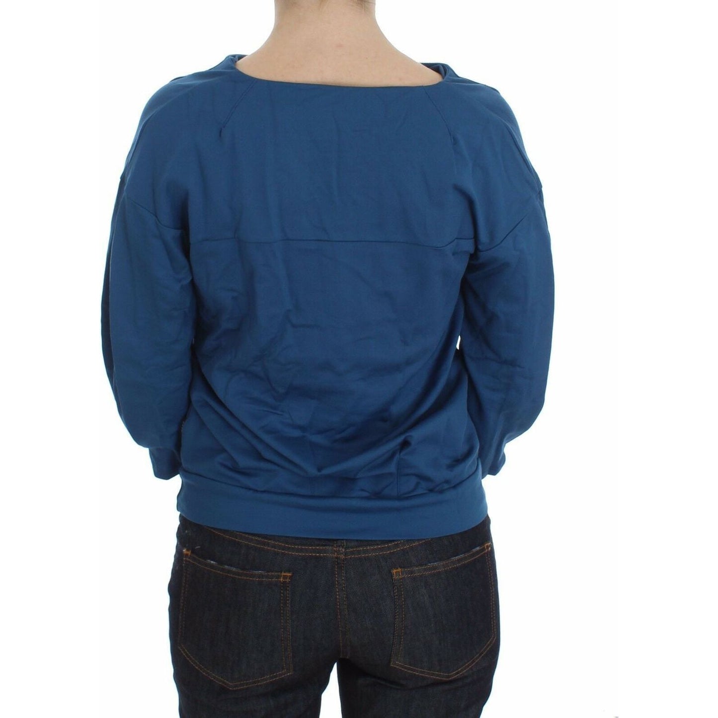 Exte Blue Cotton Top Pullover Deep V-neck Women Sweater