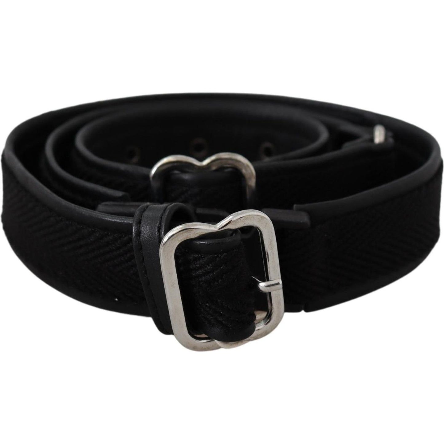 GF Ferre Black Leather Silver Chrome Metal Buckle Belt