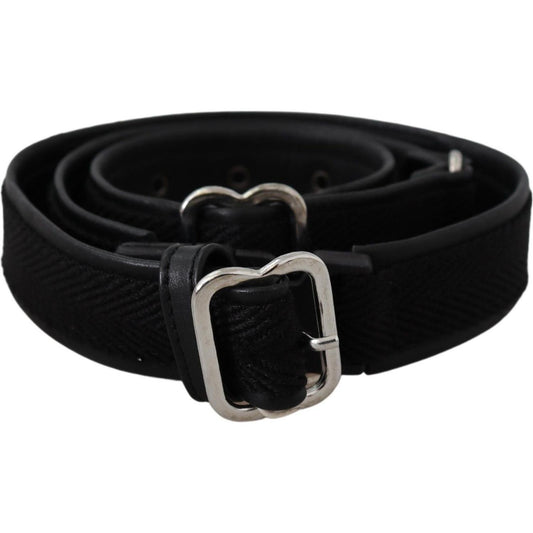 GF Ferre Black Leather Silver Chrome Metal Buckle Belt