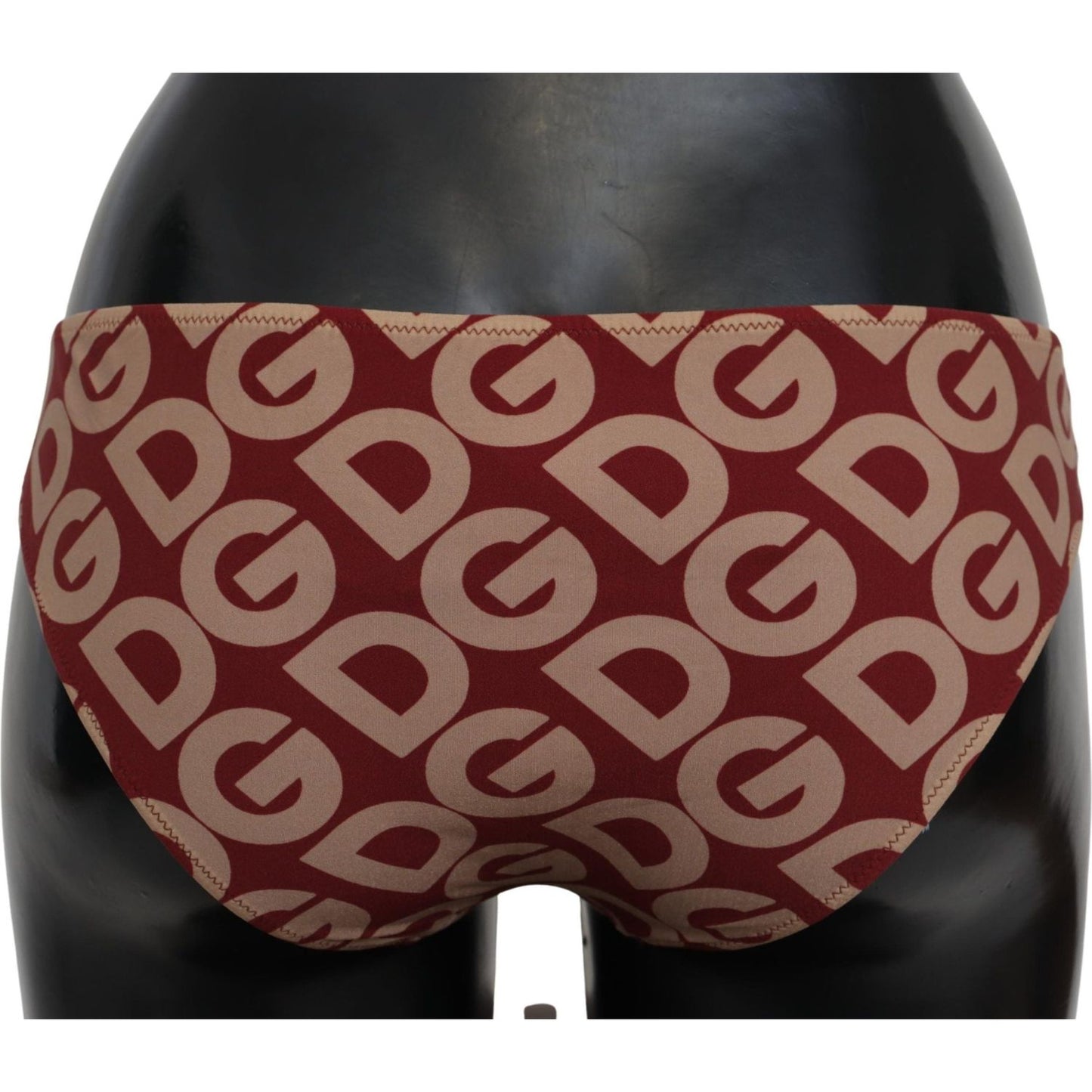 Dolce & Gabbana Chic Maroon Beige Logo Print Bikini Bottom Dolce & Gabbana