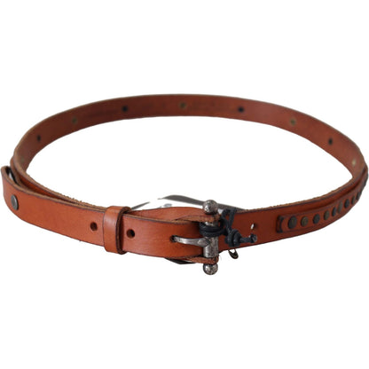 Scervino Street Brown Genuine Leather Rustic Silver Buckle Belt