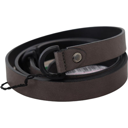 Costume National Brown Leather Skinny Round Buckle Belt
