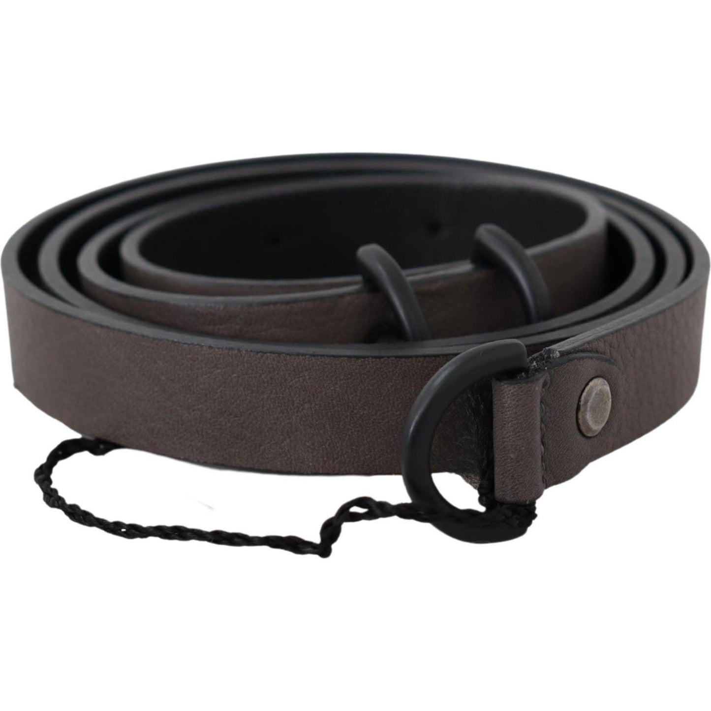 Costume National Brown Leather Skinny Round Buckle Belt