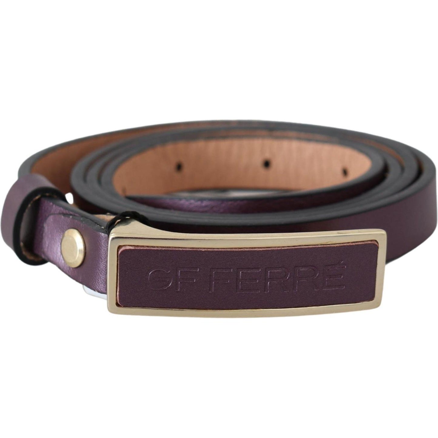 GF Ferre Elegant Maroon Leather Belt with Gold-Tone Buckle Belt GF Ferre