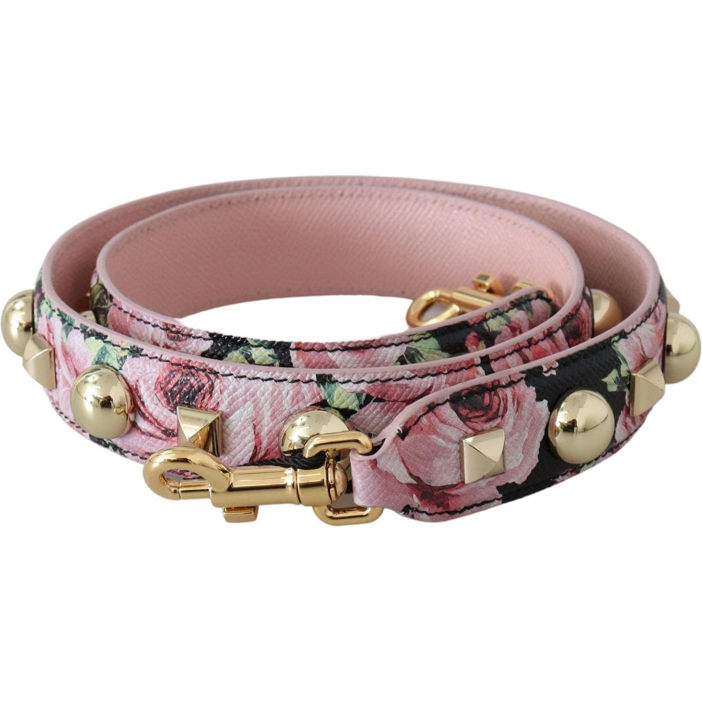 Dolce & Gabbana Floral Gold Stud Leather Strap in Pink Dolce & Gabbana