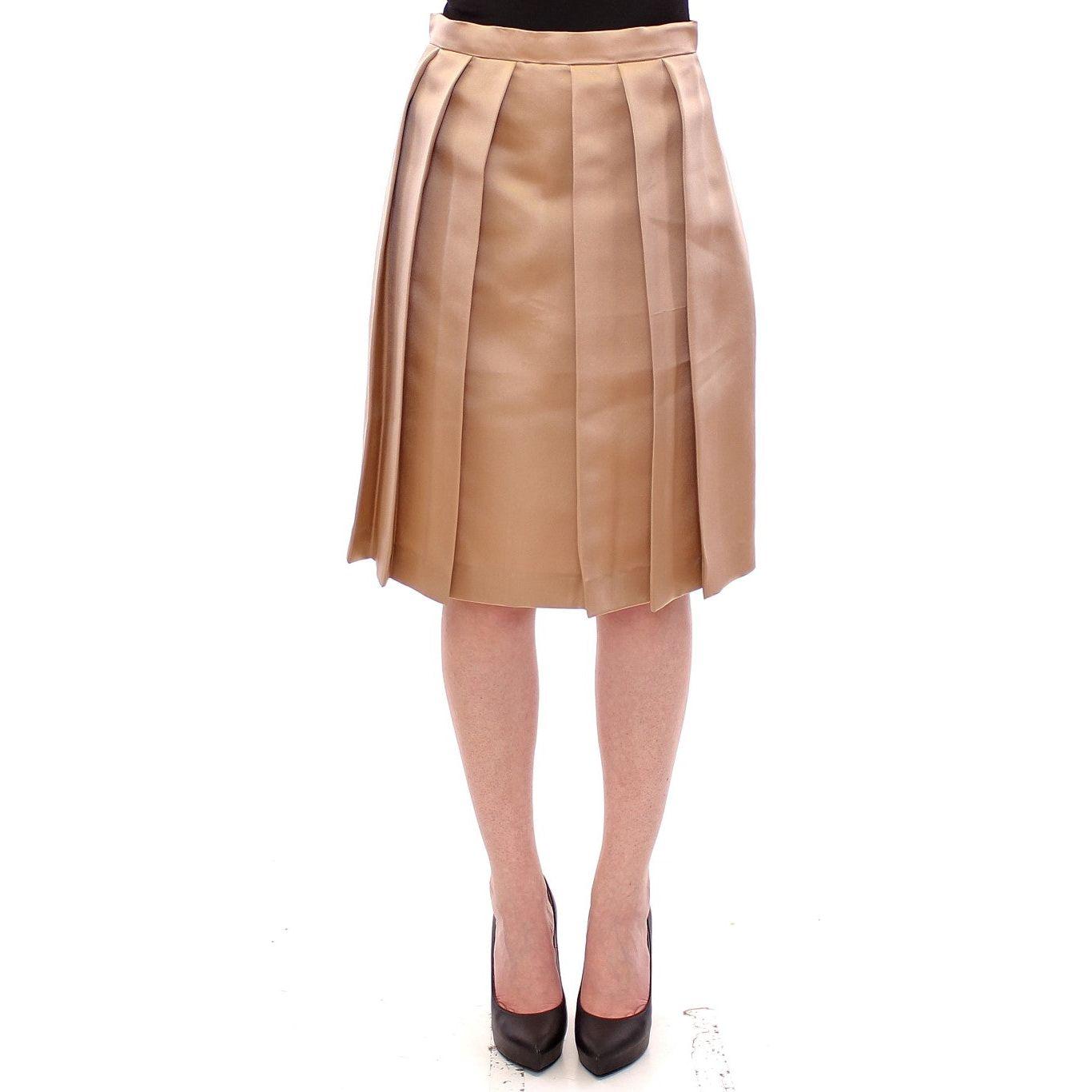 Andrea Incontri Brown Silk Solid Mini Pleated Skirt