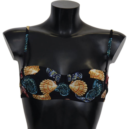 Dolce & Gabbana Black Seashells Print Women Swimwear Bikini Tops