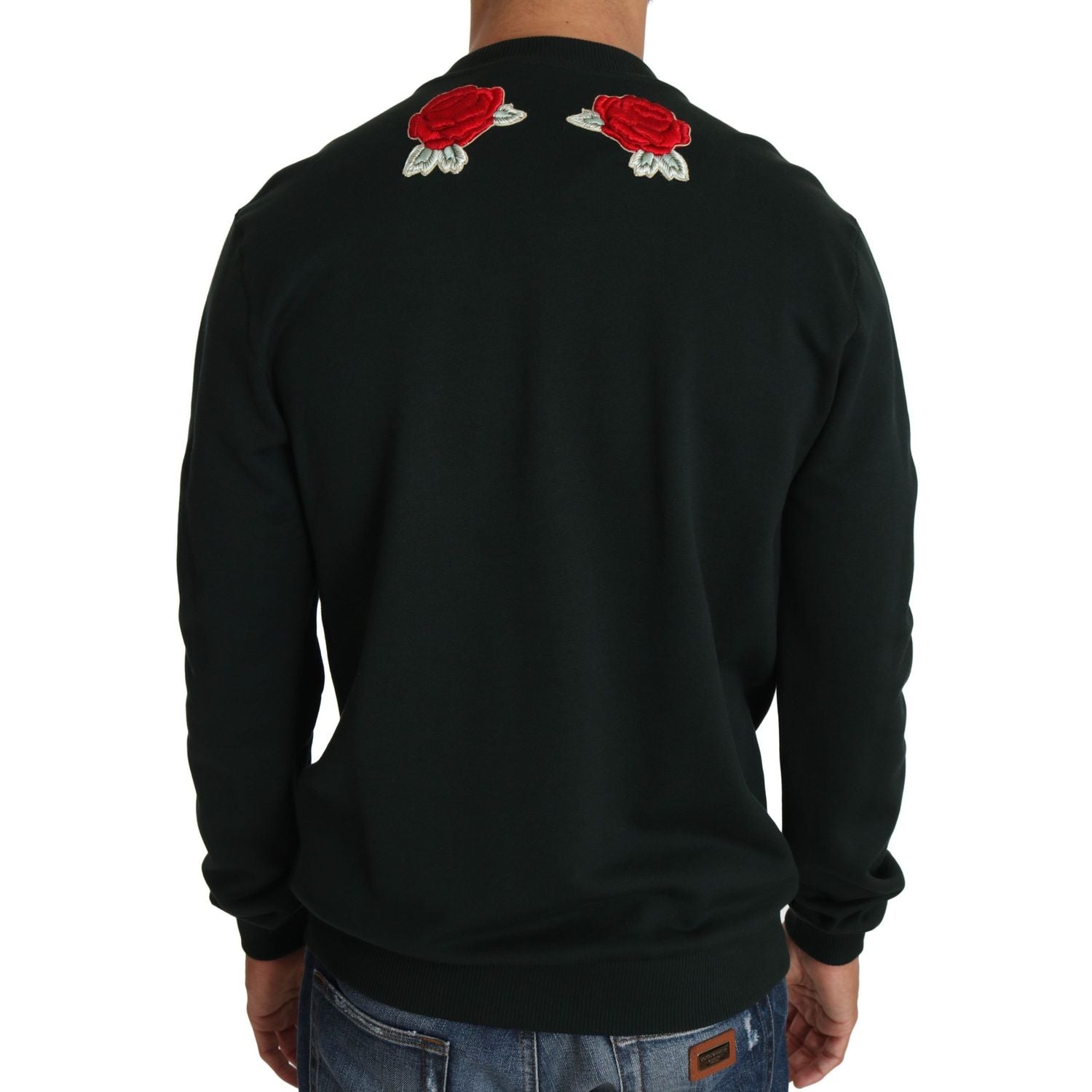 Dolce & Gabbana Green Crystal Heart Roses Gun Sweater