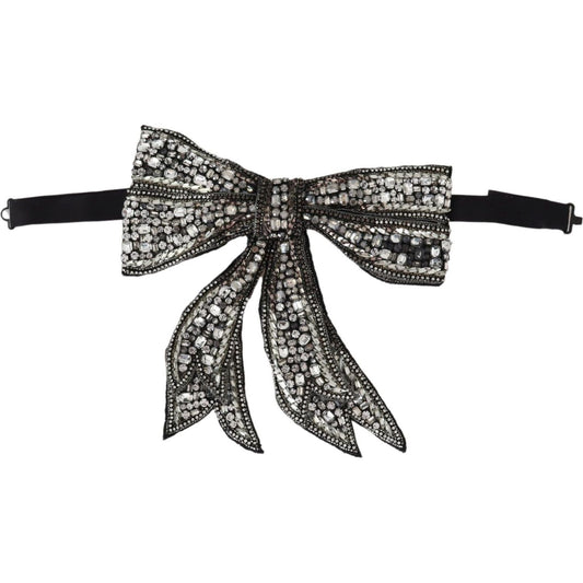 Crystal-Embellished Silk Bowtie - Silver Elegance