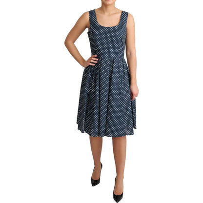 Dolce & Gabbana Blue Dotted Cotton A-Line Gown Dress