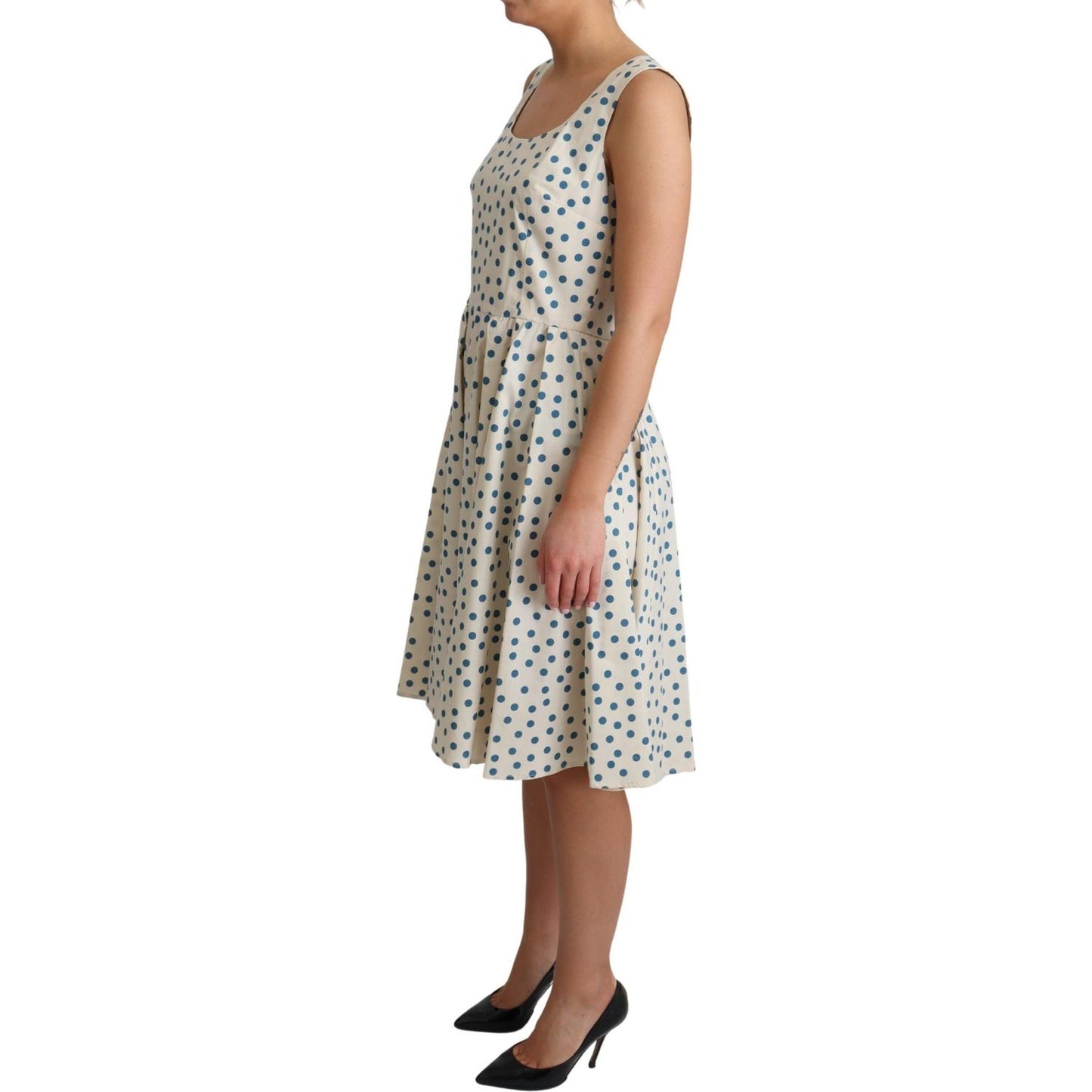 Dolce & Gabbana Elegant Beige Polka Dot A-Line Sleeveless Dress Dresses Dolce & Gabbana