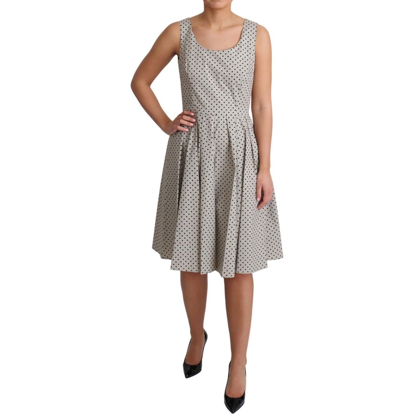 Dolce & Gabbana Beige Polka Dotted Cotton A-Line Dress