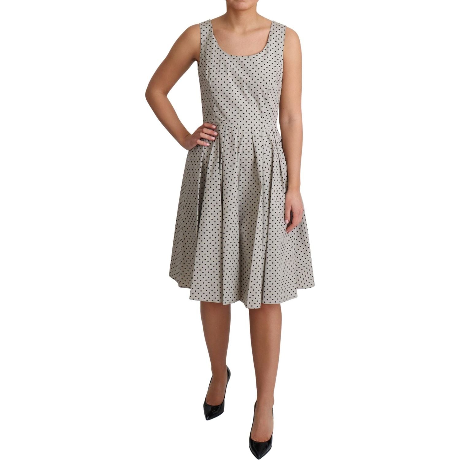 Dolce & Gabbana Beige Polka Dotted Cotton A-Line Dress