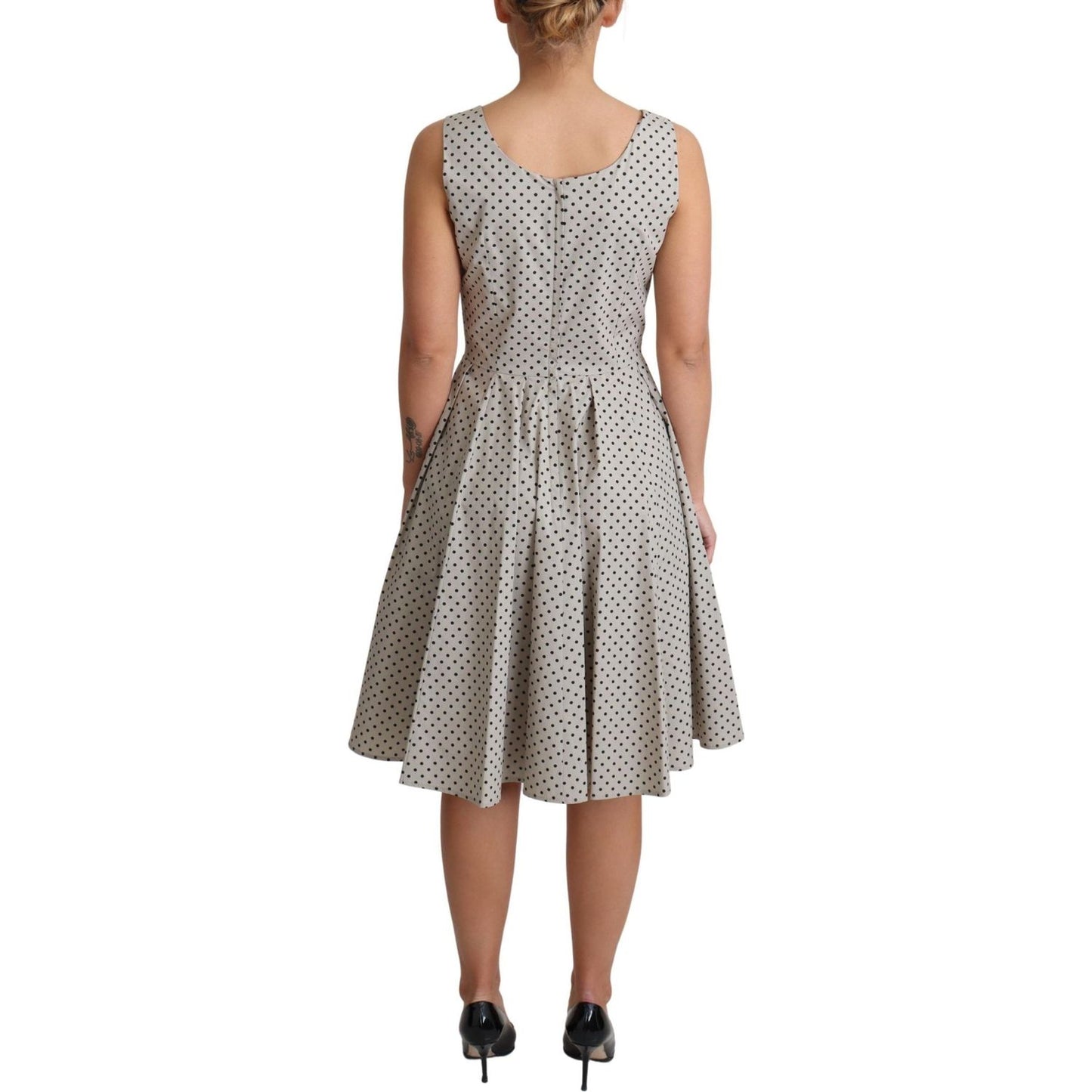 Dolce & Gabbana Beige Polka Dotted Cotton A-Line Dress