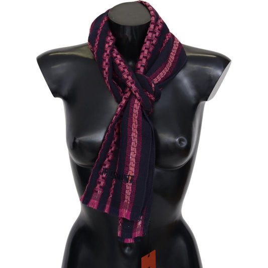 Elegant Striped Wool Scarf in Black and Pink