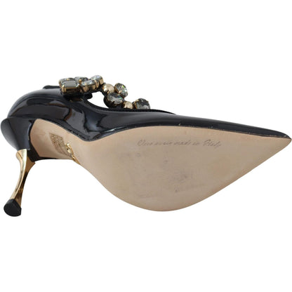 Dolce & Gabbana Black Leather Crystal Shoes Mary Jane Pumps