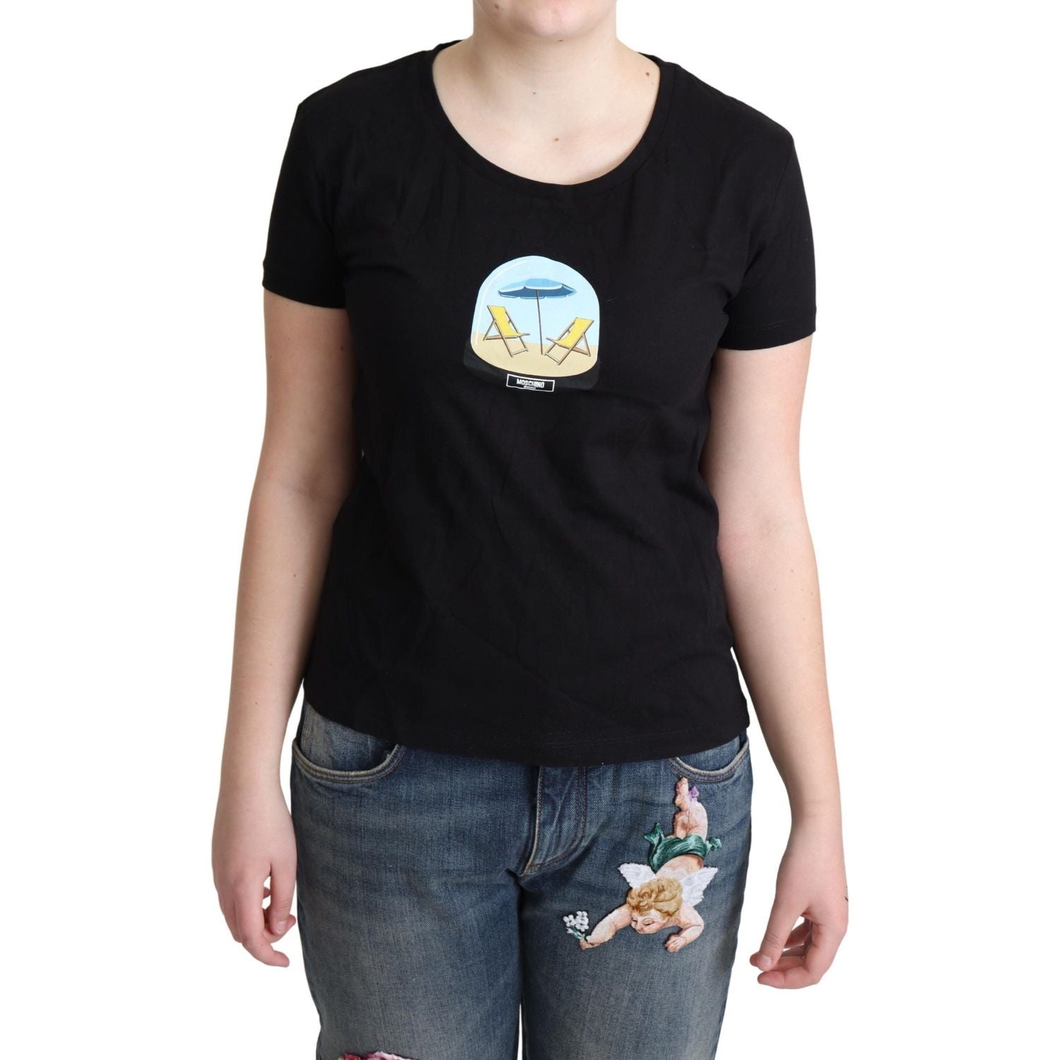 Moschino Black Printed Cotton Short Sleeves T-shirt