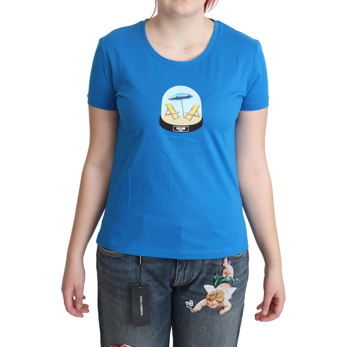 Moschino Blue Printed Cotton Short Sleeves Tops T-shirt