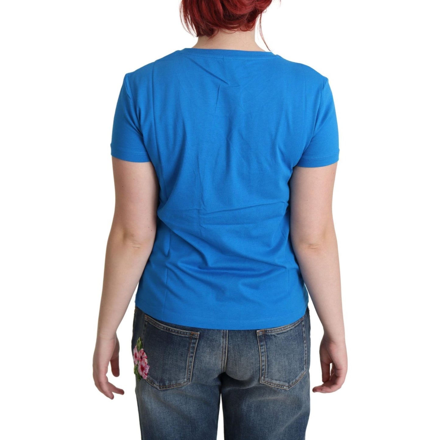 Moschino Blue Printed Cotton Short Sleeves Tops T-shirt