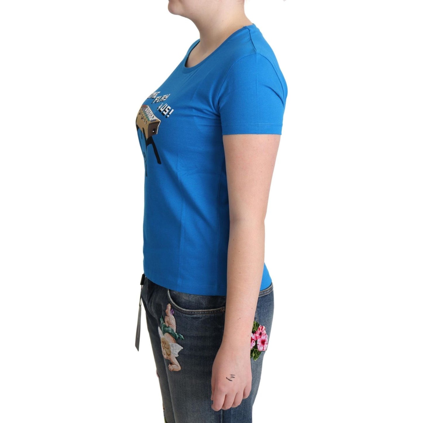 Moschino Blue Cotton Come Play 4 Us Print T-shirt