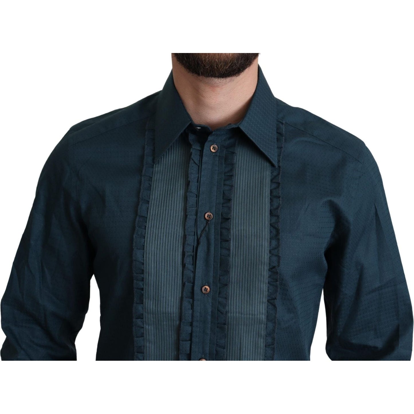 Dolce & Gabbana Elegant Blue Ruffled Tuxedo Shirt Dolce & Gabbana