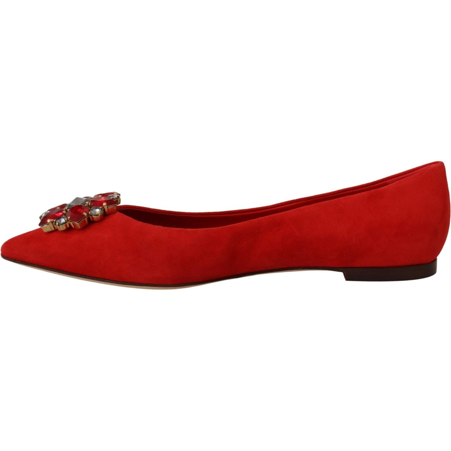 Dolce & Gabbana Crystal Embellished Red Suede Flats Dolce & Gabbana