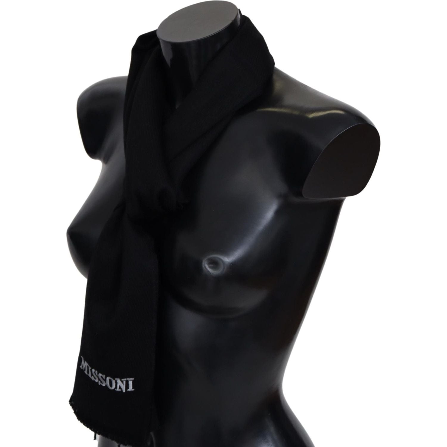 Missoni Black 100% Wool Unisex Neck Wrap Fringes Logo Scarf
