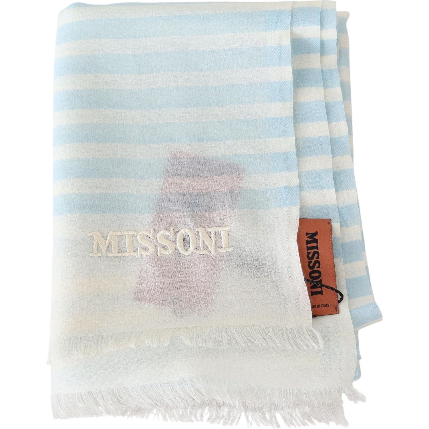 Missoni Blue White Lined Cashmere Unisex Wrap Scarf