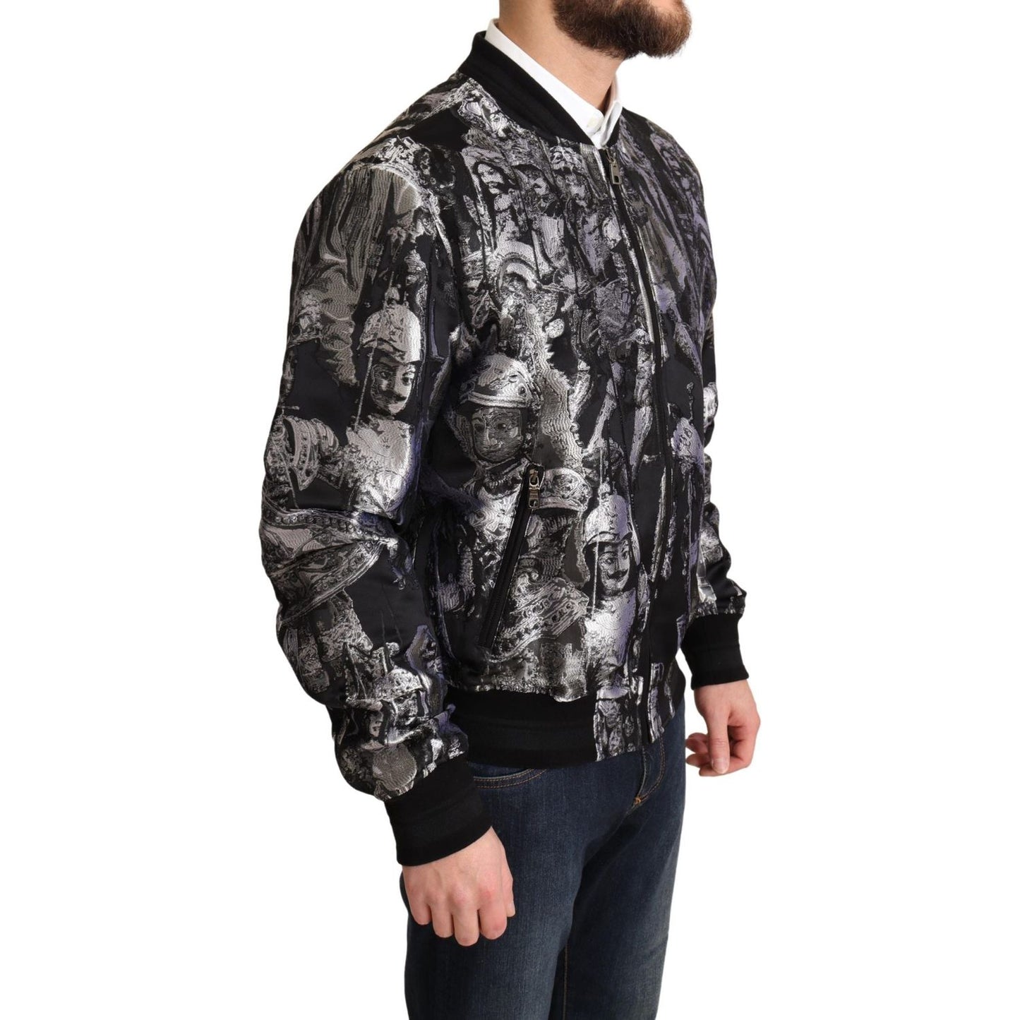 Dolce & Gabbana Black Silver Puppi Motive Bomber Jacket