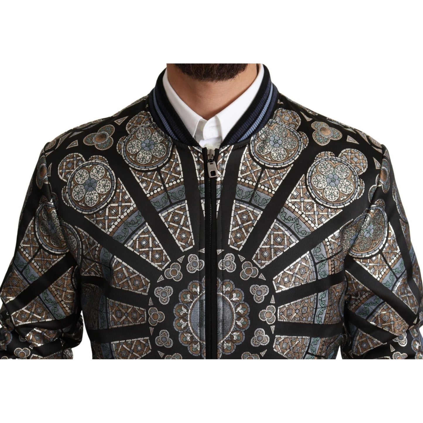 Dolce & Gabbana Elegant Jacquard Bomber Jacket in Blue Dolce & Gabbana