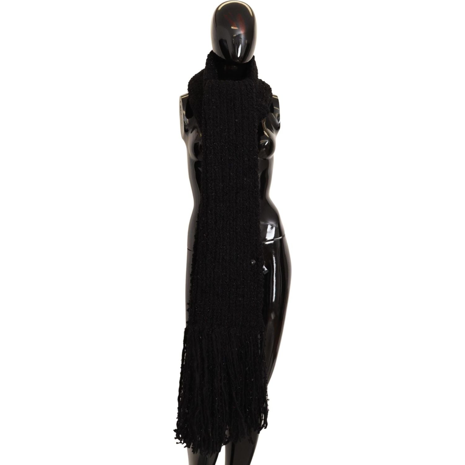 Dolce & Gabbana Black Virgin Wool Knitted Wrap Shawl Scarf
