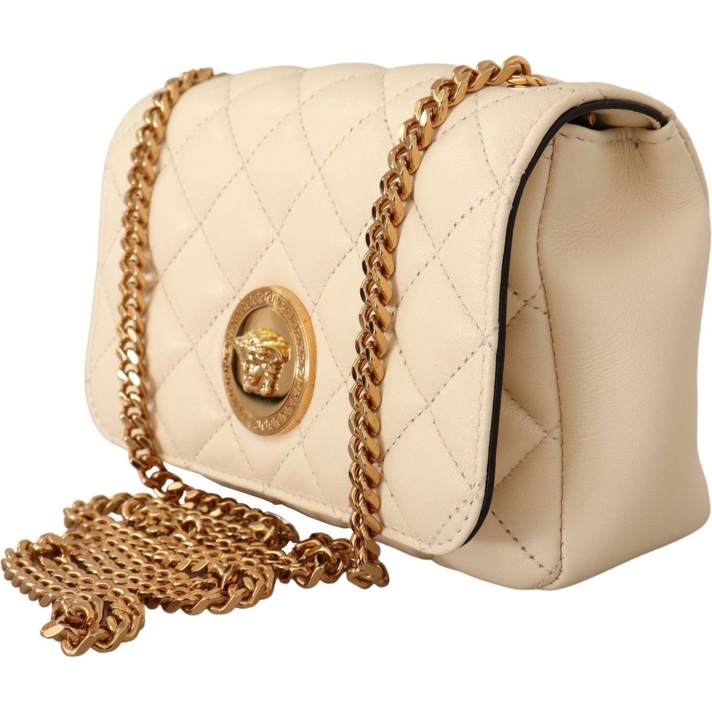 Versace Chic Nappa Leather Crossbody in Purity White Versace