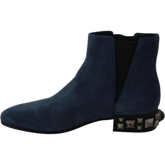 Dolce & Gabbana Chic Blue Suede Mid-Calf Boots with Stud Details WOMAN BOOTS Dolce & Gabbana