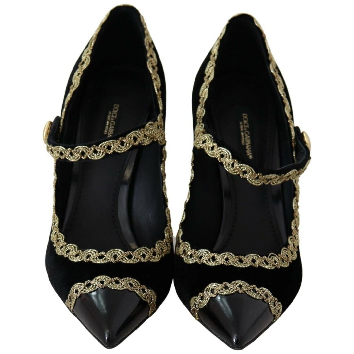 Dolce & Gabbana Elegant Gold-Embroidered Black Velvet Pumps WOMAN PUMPS Dolce & Gabbana