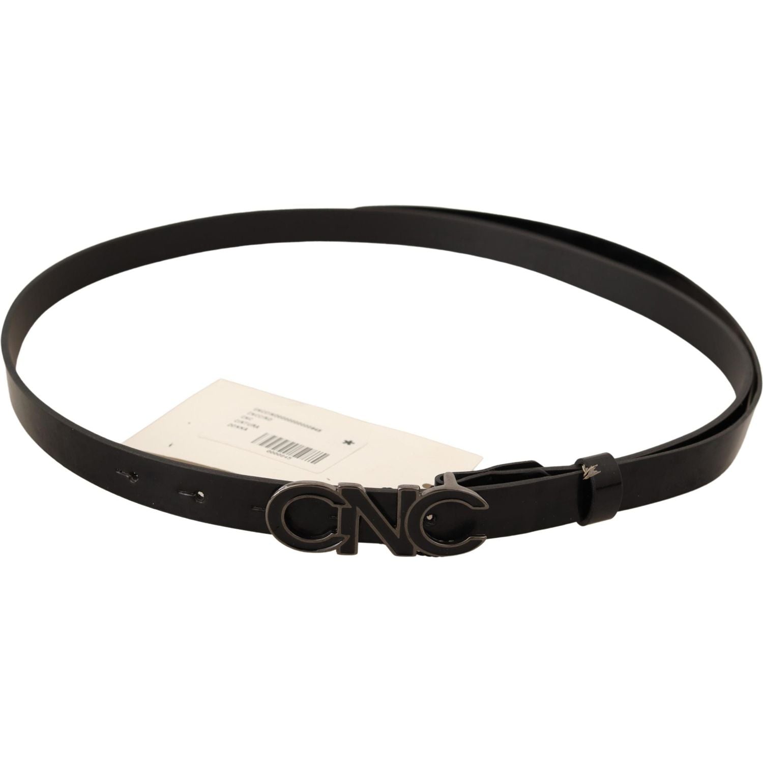 Costume National Black Leather Letter Logo Buckle Belt