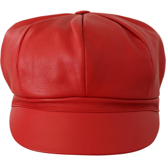 Chic Red Leather Cabbie Cap