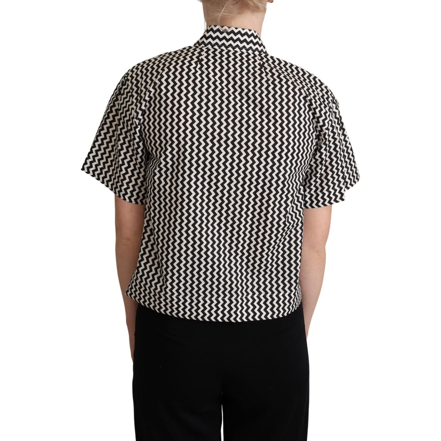 Dolce & Gabbana Black White Zigzag Collar Cotton Top Shirt