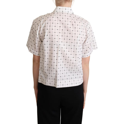 Dolce & Gabbana White Polka Dot Cotton Collared Shirt Top