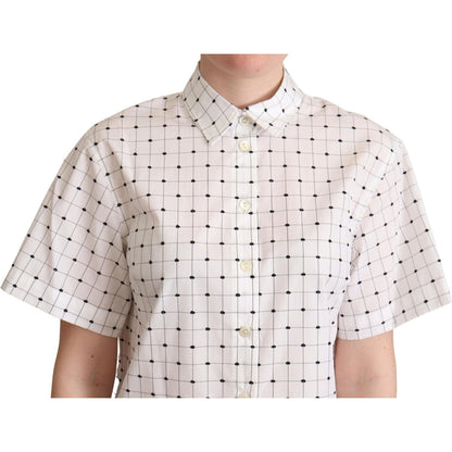 Dolce & Gabbana White Polka Dot Cotton Collared Shirt Top