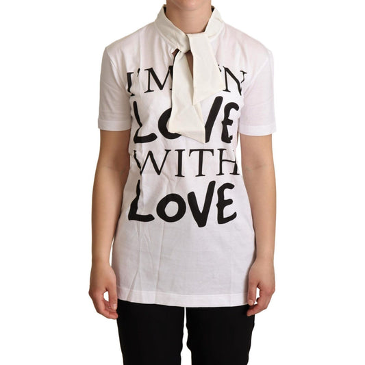 Dolce & Gabbana Chic White Love Motif Silk-Blend Tee Dolce & Gabbana