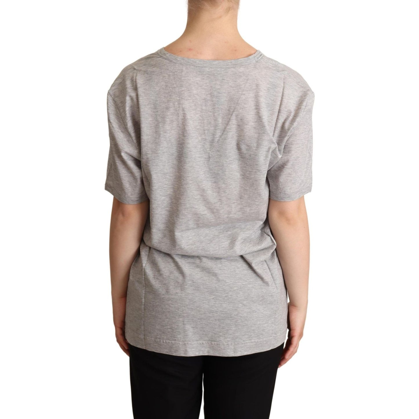 Dolce & Gabbana Gray Solid 100% Cotton V-neck Top T-shirt