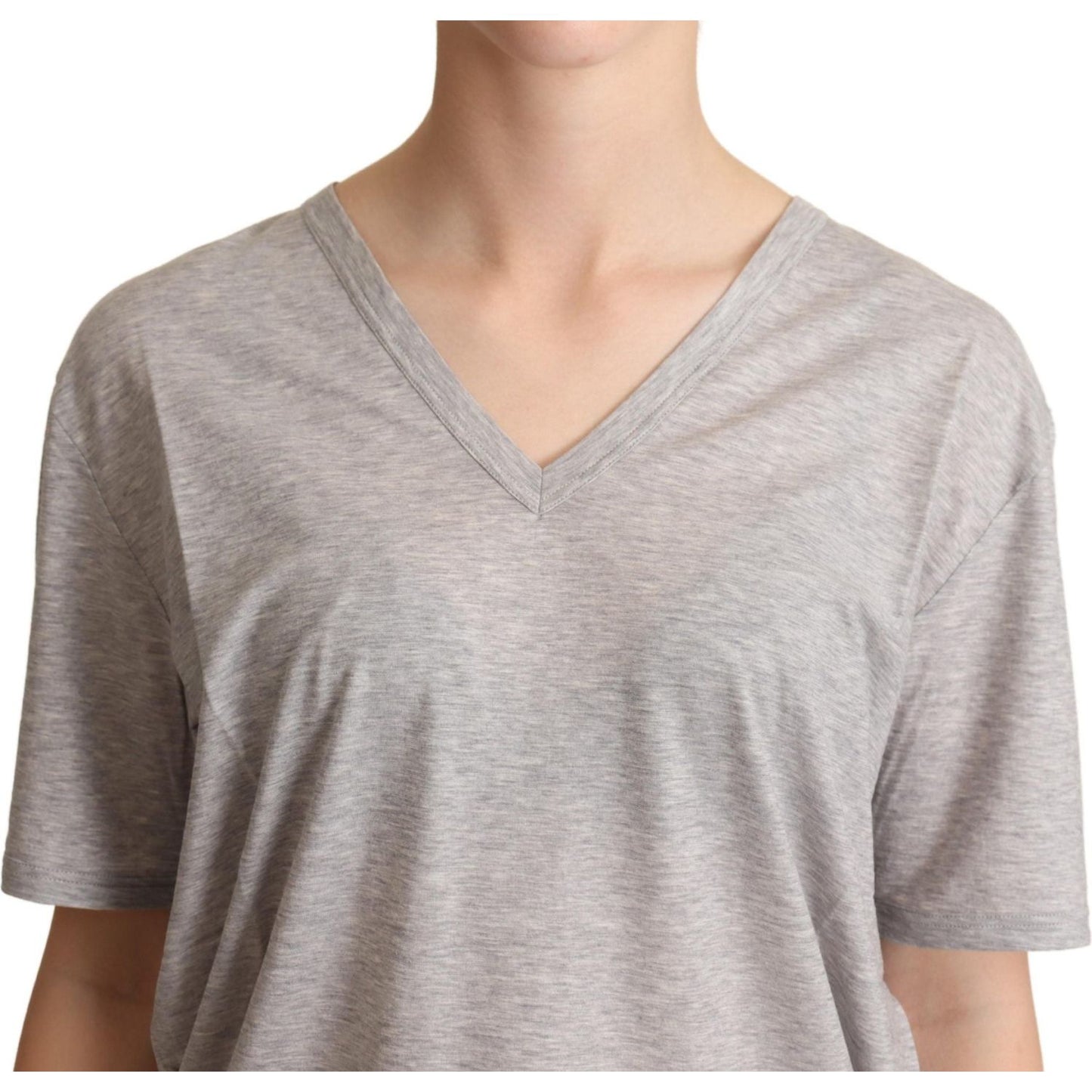 Dolce & Gabbana Elegant Gray V-Neck Cotton Tee Dolce & Gabbana