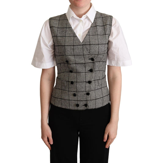 Dolce & Gabbana Gray Checkered Sleeveless Waistcoat Vest