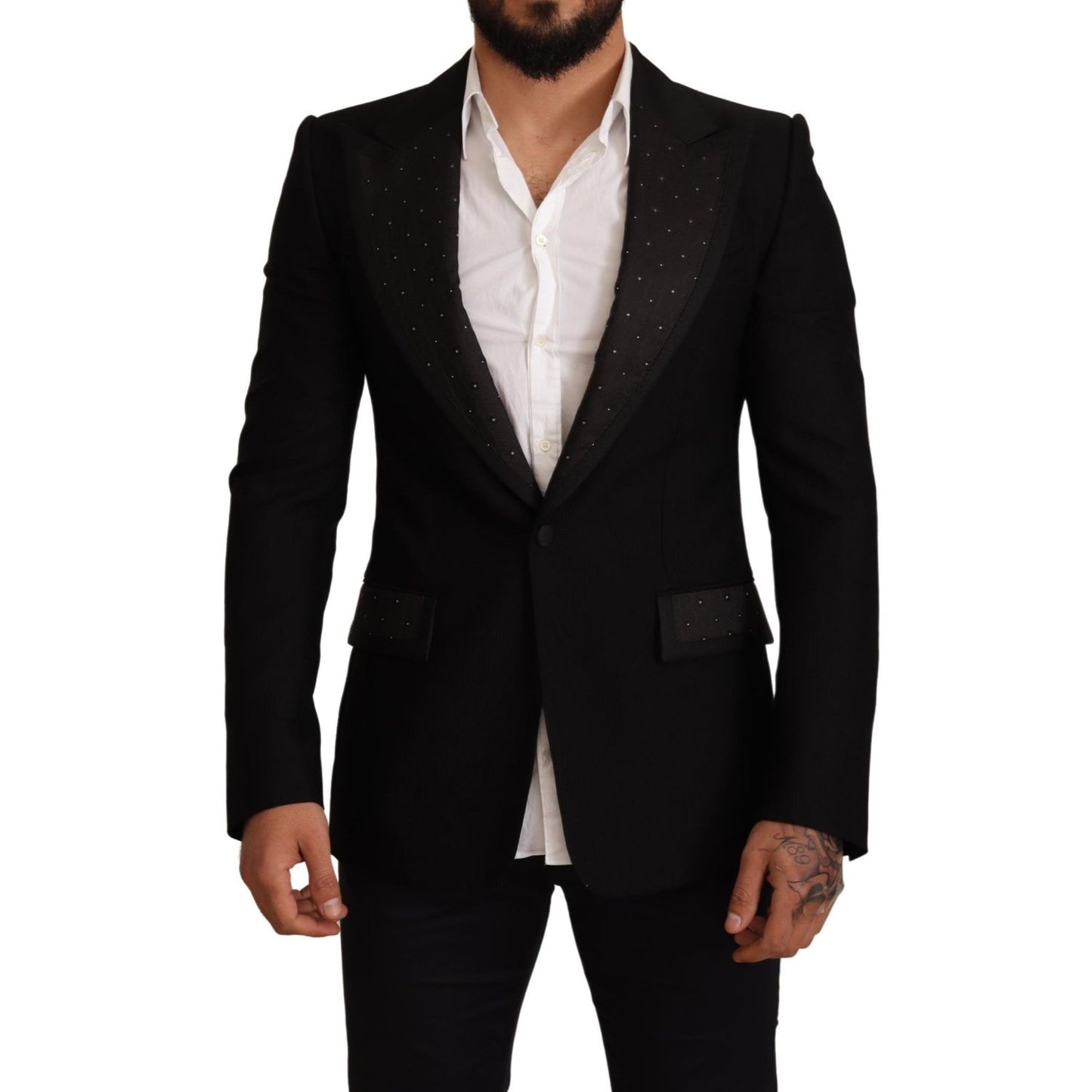 Dolce & Gabbana Black Wool Slim Fit Coat Blazer Jacket