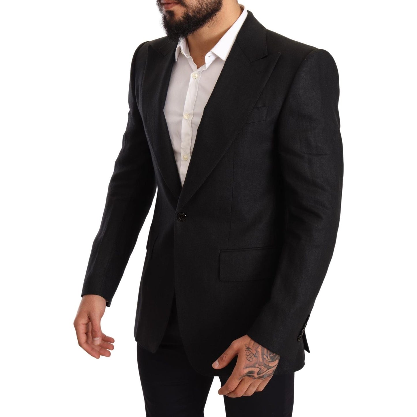 Dolce & Gabbana Black Linen Slim Fit Coat Jacket Blazer