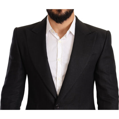 Dolce & Gabbana Black Linen Slim Fit Coat Jacket Blazer