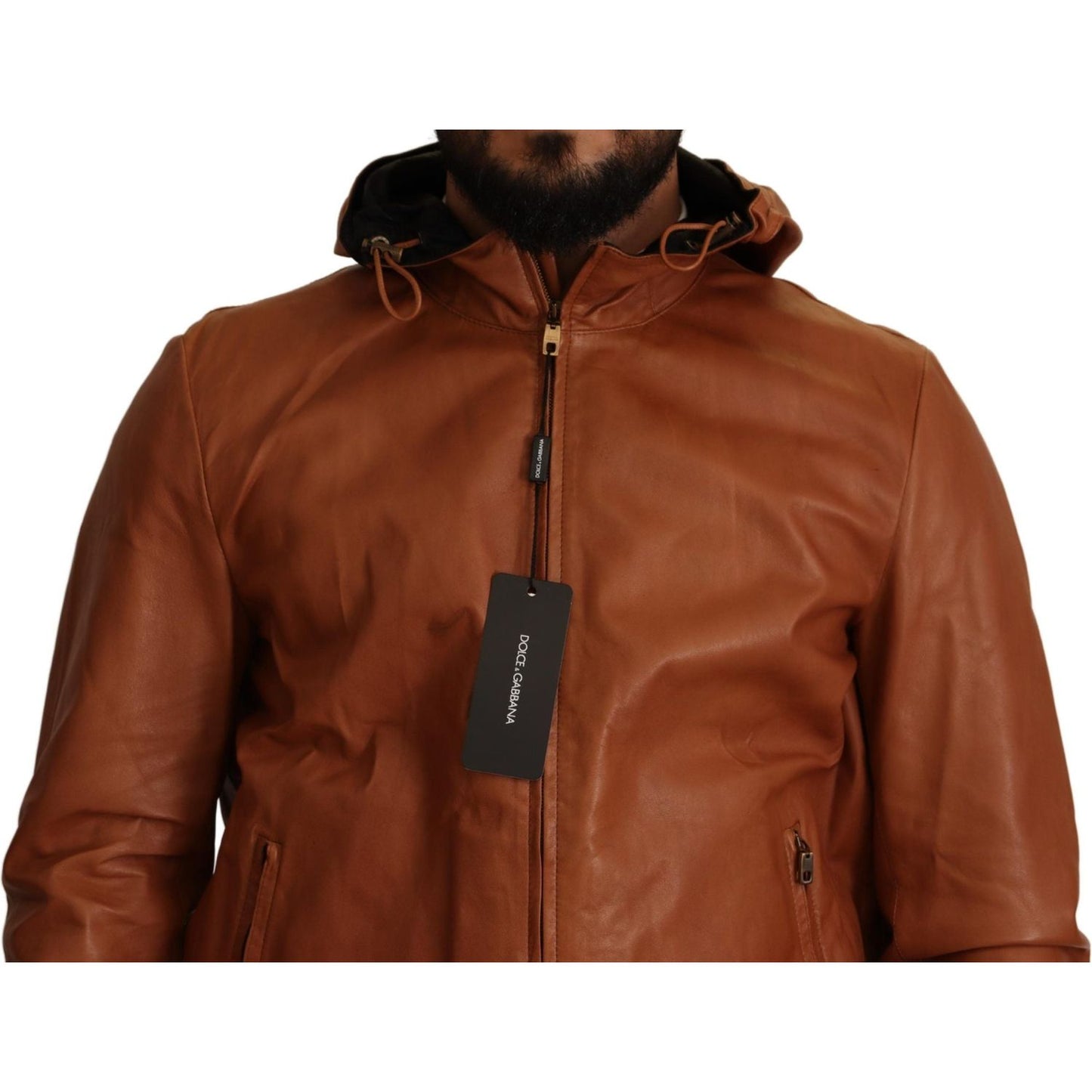 Dolce & Gabbana Elegant Brown Leather Bomber Jacket Dolce & Gabbana